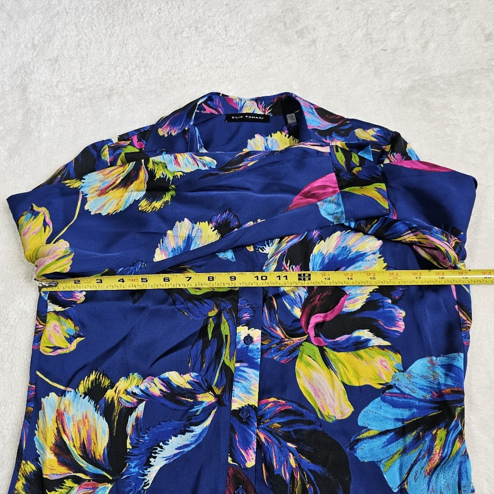 Elie Tahari Womens  The Madeline Silk-Blend Blouse, Blue - Picture 12 of 14